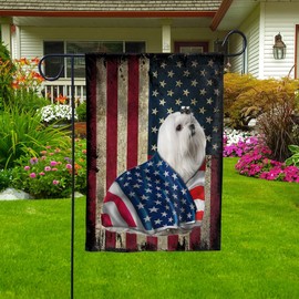 American Flag Maltese Dog Wearing Flag American Patriot Patriotic 4th of july Flags 3x5 Outdoor Double Sided -USA Flags Premium Polyester-Decorative Indoor Outdoor Flag