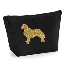 Golden Retriever Make Up Bag, Black Canvas Pouch