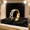 Decixde Checkered Fidget Ring for Women Men 18K Gold Plated