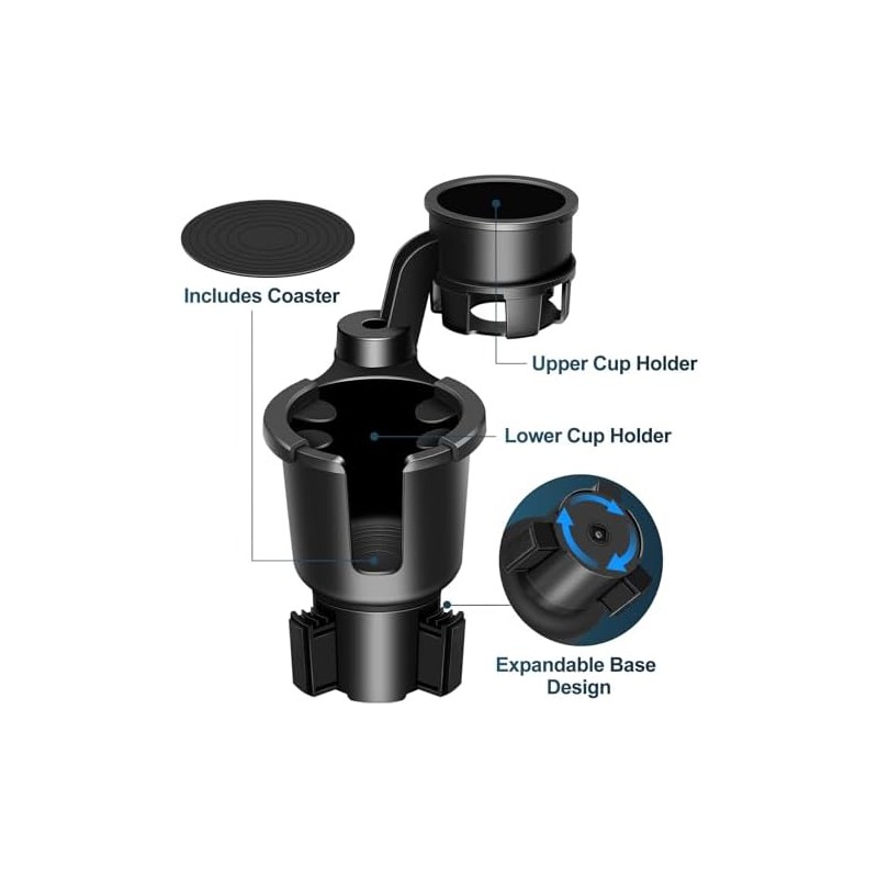 Car Cup Holder Expander Adapter with 360 Degree Rotation, Adjustable