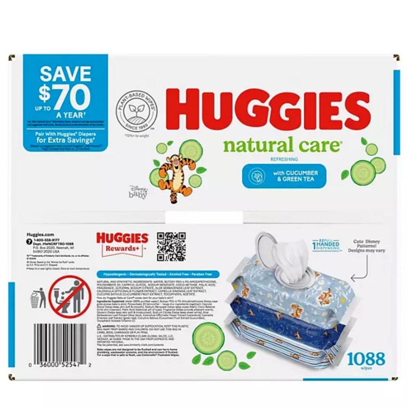 Huggies Natural Care Baby Wipes, Cucumber and Green Tea, 17