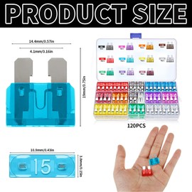 Pack of 120 Car Fuses, Blade Fuses Standard Plug Fuse Mixed Car Fuses (2A 3A 5A 7.5A 10A 15A 20A 25A 30A 35A 40A) with Fuse Puller Fuse for Car, Motorhome, Truck, Motorcycle