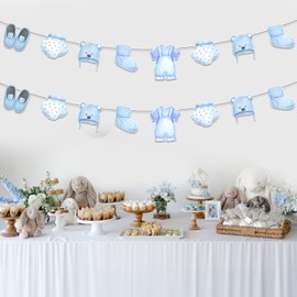 2 Packs Baby Shower Banners for Boy, Blue Clothes Clothing Garland for Baby Shower Gender Reveal Birthday Party Decoration Supplies