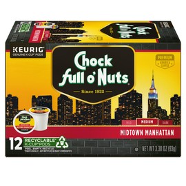Chock full o’Nuts Midtown Manhattan Coffee, Compatible with Keurig K-Cup Pods (1 Pack of 12 Single-Serve Cups)