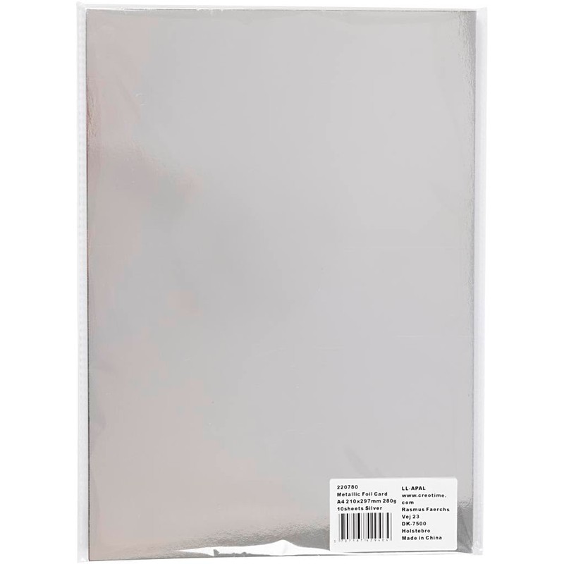 Metallic Foil Card, A4 21x30 cm, 280 g, silver, 10sheets