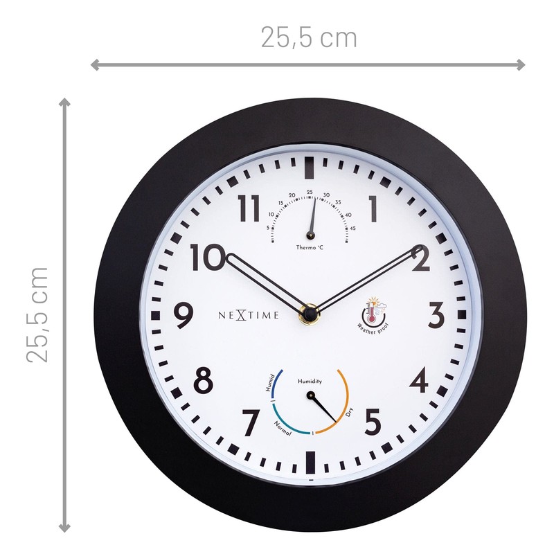 NeXtime Wall Clock (Garden/Inside) 25.5 cm Time/Temp/Humidity Black Plastic Daisy,