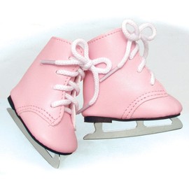 Sophia's Faux Leather Ice Skates with Ties and Metal Blades for 18 Inch Dolls, Light Pink