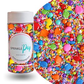 Rainbow Birthday Sprinkles Mix| Made In USA By Sprinkle Pop| Iridescent Rainbow Sprinkles with Edible Royal Icing Balloons| Decorating Sprinkles For Girl Boy Birthday Cakes Cookie Cupcakes Donuts, 4oz