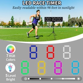 GANXIN RGB 7 Colors LED Race Clock with Tripod for Running Events,Countdown Clock,Count UP,Stopwatch,with Remote Control and APP Control