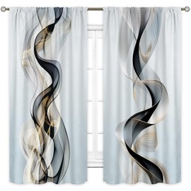 Cinbloo Abstract Black Gold Curtains 42Wx63H Inch Rod Pocket Modern Grey Minimalist Ombre Luxury Ink Texture Contemporary Art Printed Aesthetic Living Room Bedroom Window Drapes Treatment 2 Panels