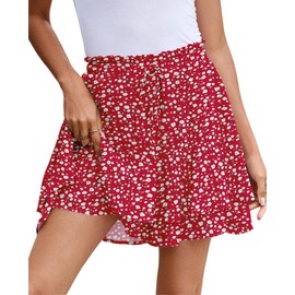 Skorts for Woman, Y2K Mini Skirt Built-in Shorts Floral Cute Summer Shorts Hot Days Floral Red M