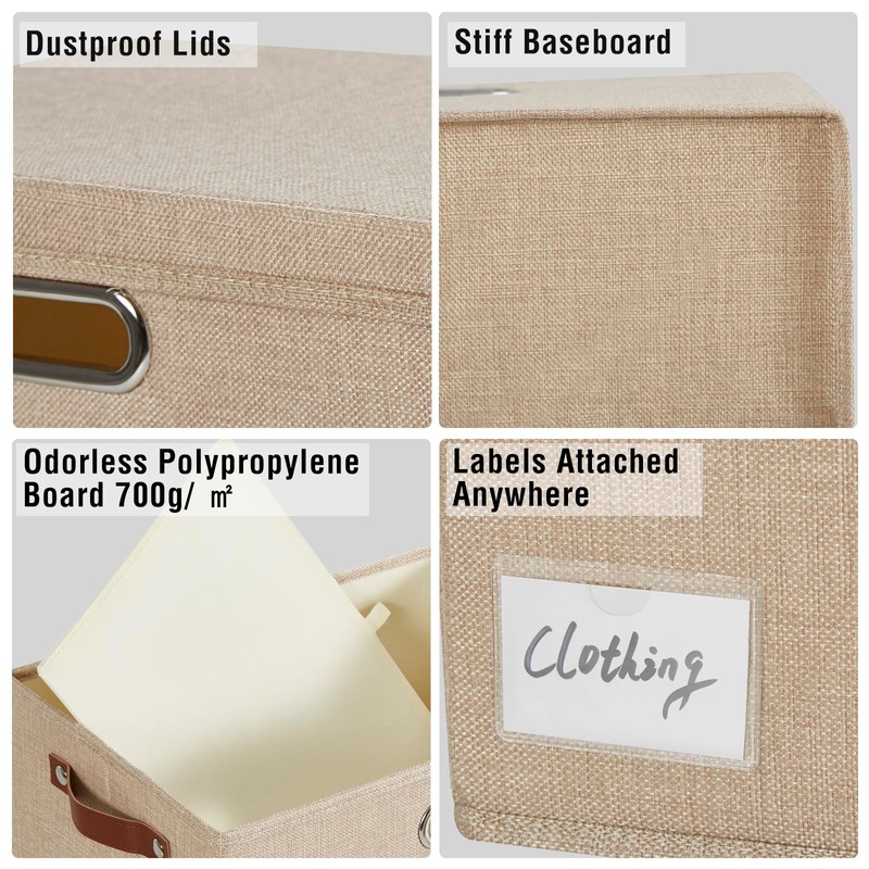 Roobyl 17" Large Collapsible Storage Bins with Lids, Stackable Closet