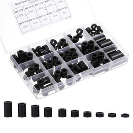 Pack of 100 ABS Spacers, Plastic, Round, Black, Nylon, Non-Threaded, Column Spacers, Nylon Round Spacers, Black ABS Washers Kit, Spacers with Plastic Box ID 6.2 mm