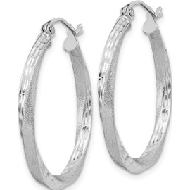 Sterling Silver Rh-Plated Satin Diamond-Cut 2.5X25mm Twisted Hoop Earrings (27 X 25) Made In Mexico qe4598