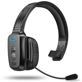 LEAYU Trucker Bluetooth Headset with Noise Canceling Microphone & Mute Button - Up to 60Hrs Worktime, Wireless Headphones for PC Computer Cell Phone Driver Home Office Work (Black)