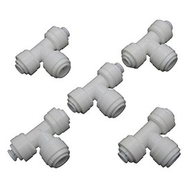 Quick Connect 1/4-Inch-1/4-Inch-3/8-Inch Tee Union for Reverse Osmosis RO Water Filter Pack of 5
