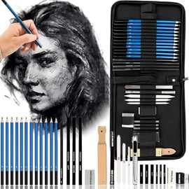 Retoo Drawing Pencil Set 33 Pieces, Sketch Pencil, Graphite Pencil, Drawing Accessories, Professional Pencils, Sketching for Beginners, Artists, Zip Carry Case, Adults