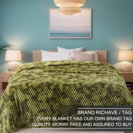 Richave Queen Size Fleece Blanket,Premium Lightweight Anti-Static 90x90 Inches 3D Clouds Stylish Jacquard Velvet Plush Bed Blanket for Queen Full Bed, Tie-dye Olive Green