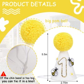 WUTKYAX Bee 1st Birthday Cone Hat - 1st Birthday Hat for Baby Boy Girl,First Crown for One Year Old Decoration,Daisy-Themed Party Hat,first bee day decorations girl