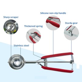 Cookie Scoop,Ice Cream Scoop,3PCS Stainless Steel 1/2 /3 Tablespoon Cookie Scoop,Red Rubber Grips Design,Durable and Effortless,for Ice Cream,Melon Baller and Baking(20#L/ 40#M/ 60#S).