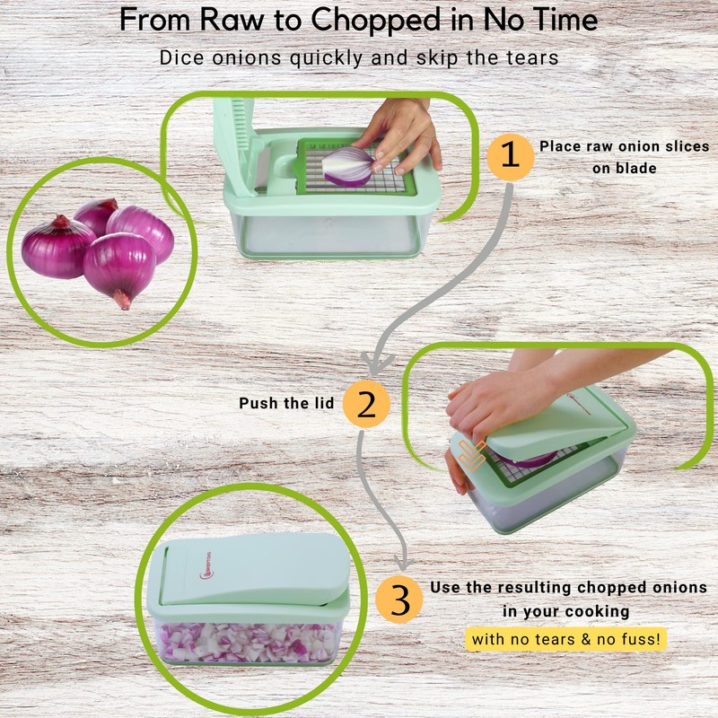 Brieftons QuickPush Food Chopper: Vegetable Dicer Slicer, Onion Cutter, 3