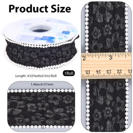 CABODYALS 1.5 Inch Black Ribbon with Pearls Vintage Spring Floral Fishtail 3D Flower Pattern Pearl Edge Bead Chiffon Fabric Ribbons Trim Bulk Roll for Sewing Making Crafts Gift Wrapping Bouquets DIY