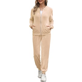Women's Velour Tracksuit Set 2 Piece Loungewear Joggers Set Ladies Velour Sportwear Set Long Sleeve Tracksuit Loungewear Set