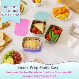 Tanjiae 3-Pack Stainless Steel Snack Containers for Kids & Toddlers - 550ml (18oz) Leakproof Reusable Food Containers with LFGB Certified Lids | Stackable Metal Lunch Box for Daycare, School, Travel