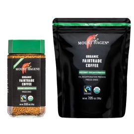 Mount Hagen Jar + Resealable Pouch Decaf Organic Freeze Dried Instant Coffee - Combo Pack | Eco-friendly, Fair-Trade, Medium Roast Arabica Beans [3.53oz Jar + 7.05oz Pouch]