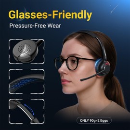 Blucalm Business V5.4 Wireless Headset with Charging Base, Computer Headset with Mic & 2.4 G USB Dongle for PC/Phone Work, Wireless Headphones with Noise-Cancelling Mic for Office, WFH, Teams, Zoom