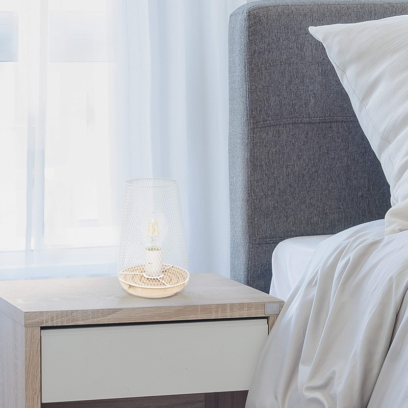 Simple Designs LT1074-WHT Wired Mesh Uplight Table Lamp, White