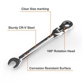 Egofine 10mm Ratchet Wrench Flex Head, Ratcheting Combination Wrench Metric, Industrial Grade Gear Spanner with 12 Point Box End, 72-Teeth Ratchet, Chrome Vanadium Steel