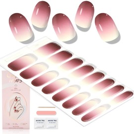 WOKOTO Semi Cured Gel Nail Strips (Gradient Burgundy)-16 Pcs Gel Nail Stickers | Gel Nail Wraps | UV Light Required, Salon Quality & Easy to Use, Real Nail Polish Strips Stick On Nails with Nail File