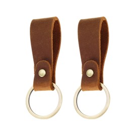 LT Easiyl 2pcs Automotive Retro Leather Metal Keychain,Genuine Leather Strap Key Ring,for Men Women Car Bag Backpack Decoration Small gifts, Brown, 5.5x2.5cm