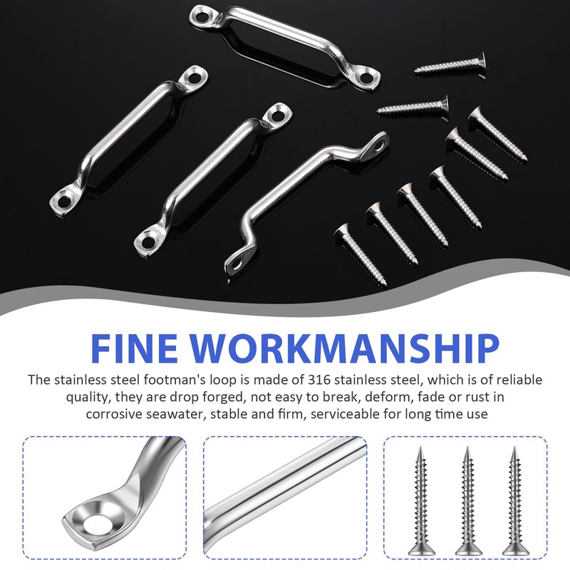 Yaocom Stainless Steel Footman Loop with Flat Head Tapping Screws