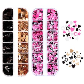 Snmzlc JPD170 Nail Parts, Heart Hologram Set, Sequins, Decorative Parts, Stars, Butterflies, Alphabets, Round Black, White, Pink, Gold, Auroramic Nail Art, Spring, Japanese Style, Decoration, Sequins