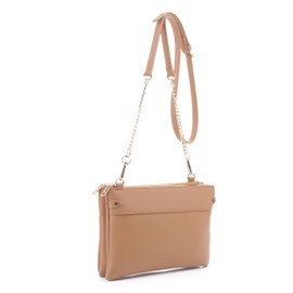 Isabelle Faux Leather Crossbody Bag with Multiple Compartments, Detachable Chain Strap, Tan