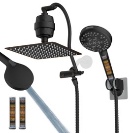 Hibbent All Metal 10'' Dual Filtered Rainfall Shower Head Combo, High Pressure Handheld Shower Head with 12'' Adjustable Extension Arm, 20 Stage Shower Filter, 10-spray, 71'' Hose, Oil Rubbed Bronze