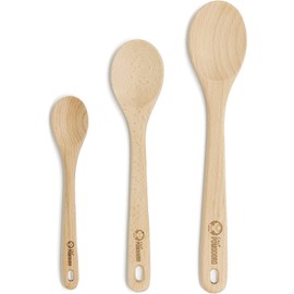 Chef Pomodoro Wooden Spoons 3-Piece Set, Wooden Spoon Set, Solid Beechwood - Wooden Spoons Cooking Utensils, Scratch-Resistant Wooden Spoons for Cooking (12 in, 10.5 in, 8 in / 30 cm, 27 cm, x 20 cm)