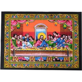 Purpledip Cotton Wall Poster Jesus Christ Last Supper: Spiritual Hanging Unframed Sheet, Multicolor (20094)