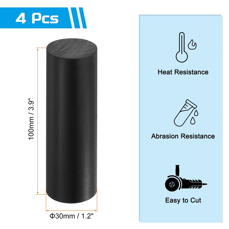 sourcing map ABS Plastic Rod Round Solid Bar 30 mm