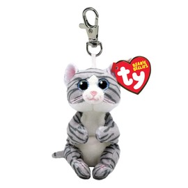 Ty Beanie Bellies Clips T43100 Plush Key Holder, Mitzi The Kitten with Blue Eyes Glitter; Plush Animals with Soft Belly 12 cm