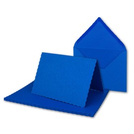 25x folding card set DIN A6 with DIN C6 envelopes - wavy punched Edge - royal blue - 10.5 x 14.8 cm - wave cut card sets