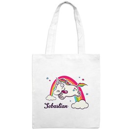 Jute Bags with Sebastian Case Crazy Unicorn White Cloth Bag, Hipster Bag – Bag