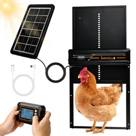 Automatic Chicken Coop Door Solar Powered with Remote Control Setup & LCD Screen, Anti-Pinch Chicken Door, Aluminum Auto Poultry Door with Timer & Light Sensor