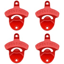 HAIICEN Rustproof Wall Mount Beer Bottle Opener Red, Post Mounted Soda Cap Opener Gift (Pack of 4)