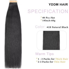 YDDM 14 Inch Tape Extensions Real Hair 40 Pieces 60 g Black Women Yaki Straight Tape-In Hair Extensions Real Hair Tapes Invisible Extensions Real Hair Tape Extensions Real Hair Tape Extensions Real Hair