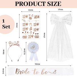 BelleVive 5 JGA Accessories Women's Veil Hen Party White Bride to Be Sash, Hen Party Sticker, JGA Decoration Women for Bachelor Party, Bridal Shower and Wedding Photography