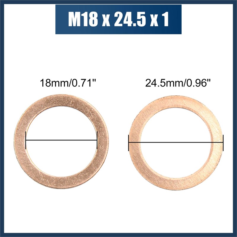 INFINAUTO M18 x 24.5mm x 1mm Copper Washers Flat Car