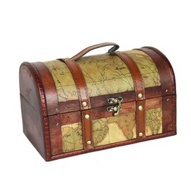 GRIRIW Retro Wooden Treasure Chest Storage Box for Boys and Girls Decorative Props Home Decor for Studies Living Rooms Random Patterns